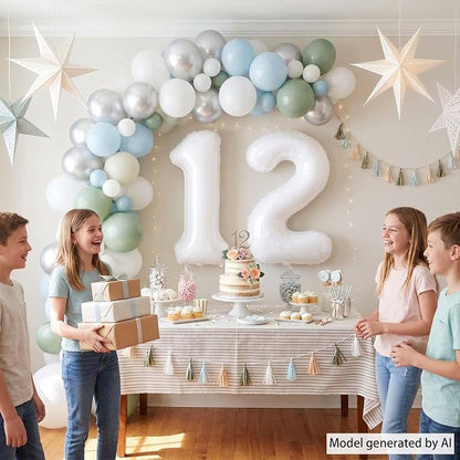 White Number 12 Balloon 40 Inch, Large Matte White 1 and 2 Foil Balloons Set - Image 2
