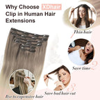 XDhair Clip in Hair Extensions Human Hair 100g 16 Inch Balayage Ash Brown to Platinum Blonde Clip in Hair Extensions 6pcs Straight Real Hair (16, #8T60)
