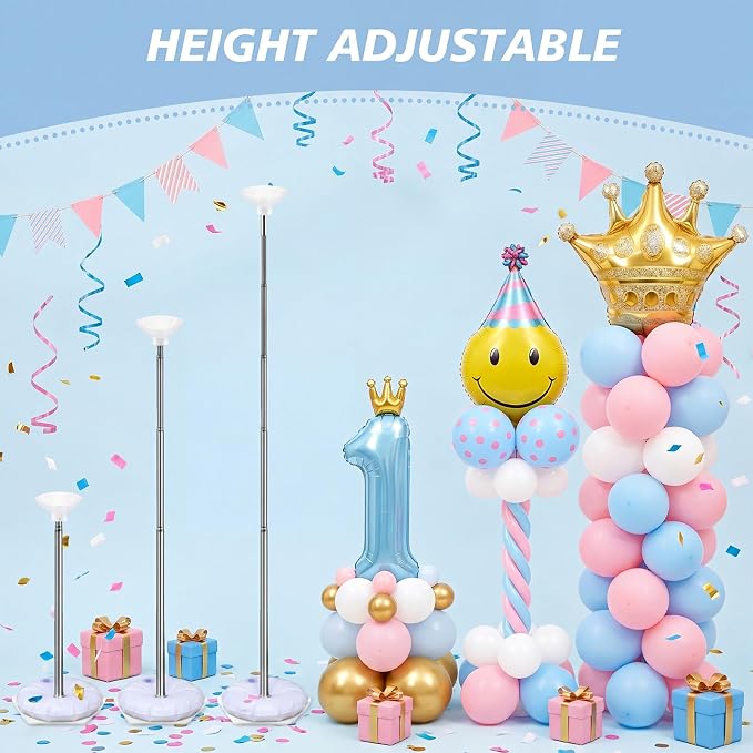 Hicarer 8 Sets Balloon Column Stand, 7ft Adjustable Metal Telescopic Pillar Set - Image 4