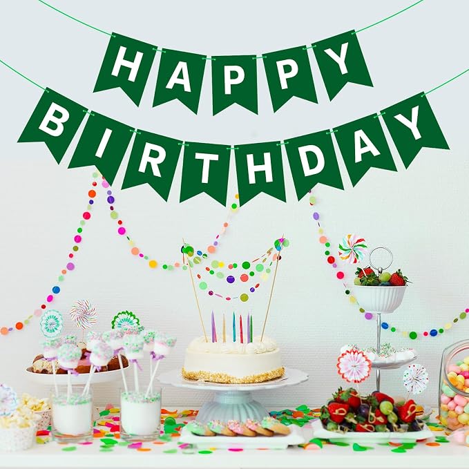 Hooqict Happy Birthday Banner Dark Green Birthday Party Decorations Green Party - Image 5