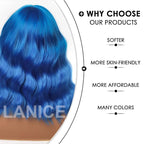 LANICE Blue Wig Short Bob Wigs with Bangs for Women Loose Wavy Hair Shoulder Length Blue Wig Synthetic Colorful Wigs for Cosplay Daily PartyUse(Blue,12inch)