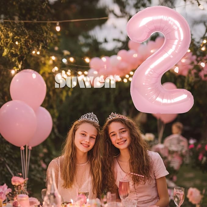 SUWEN 40 Inch Pink Large 2 Number Balloons Big Foil Helium Number Balloons 0-9 - Image 2
