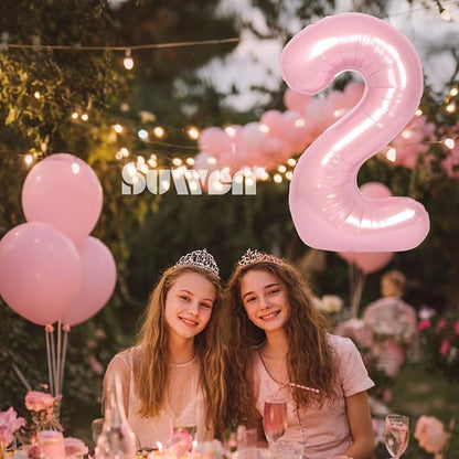 SUWEN 40 Inch Pink Large 2 Number Balloons Big Foil Helium Number Balloons 0-9 - Image 2