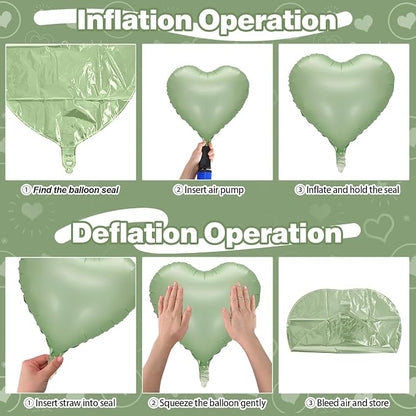 Sage Green Heart Foil Balloon, Light Green Heart Shaped Foil Balloons - Image 7