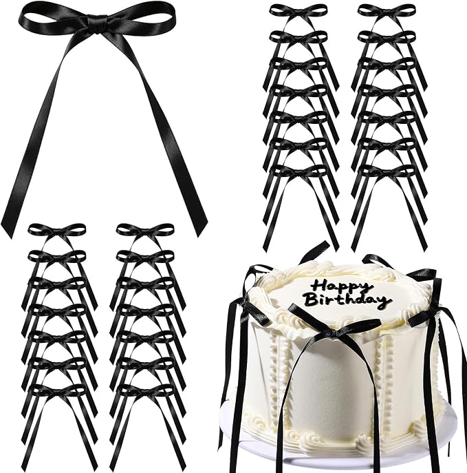 YGDZ Black Bows for Cake, Coquette Themed Party Black Bows Decor, Birthday by YGDZ