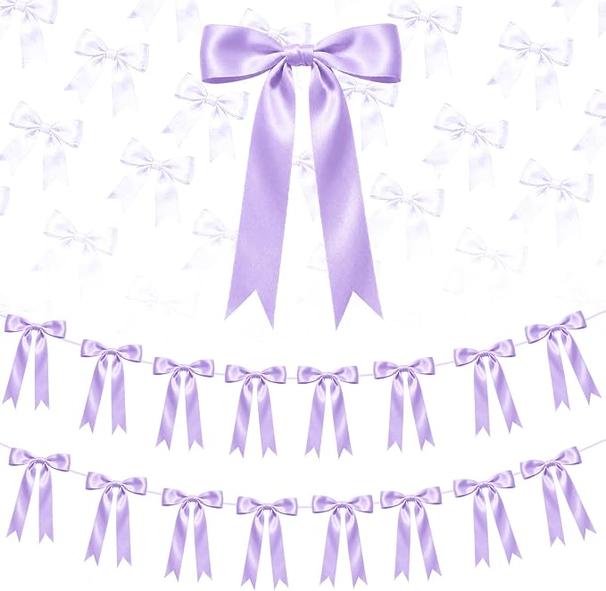 2 Strings Purple Bow Garland Banner Decorations by HILAVO