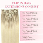 GOO GOO Clip in Hair Extensions Real Human Hair, Remy Human Hair Extensions Clip ins for Women, Natural Human Hair, 26 Inch 180g 7Pcs, 17/22/60 Balayage Ash Blonde to Golden Blonde and Platinum Blonde