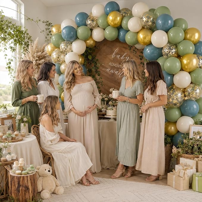 Green Blue Balloons Sage Beige Gold Balloons Jungle Woodland Party Decorations - Image 7