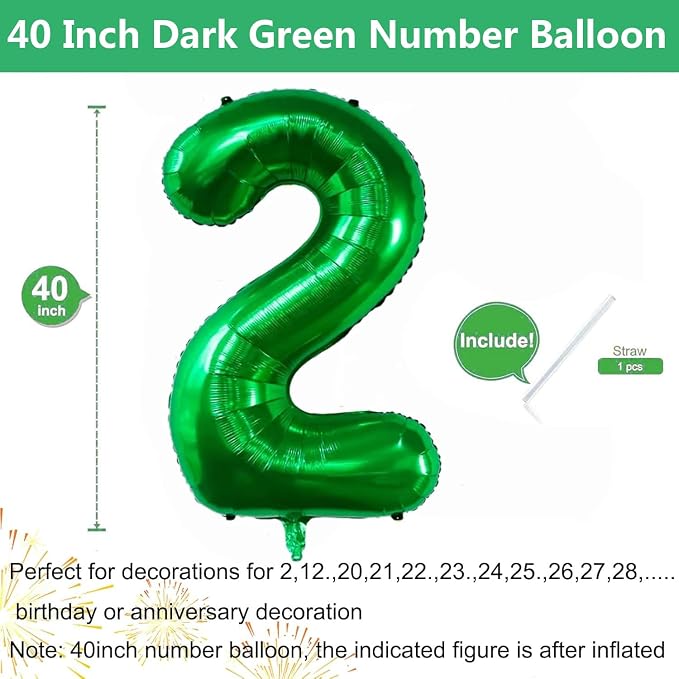 Green Number Balloons, 40 Inch Dark Green Balloon 2.2 Helium Balloon 2nd - Image 2