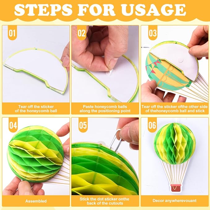 55 PCS 3D Honeycomb Hot Air Balloon Bulletin Board Decor, Classroom Wall Cutouts - Image 4