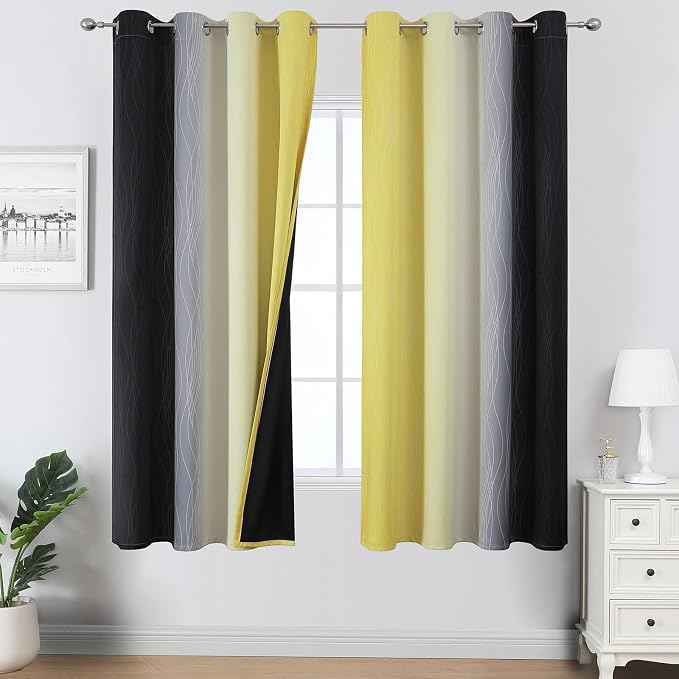 Yellow and Black Ombre Blackout Curtains by ESTELARTEXTILER
