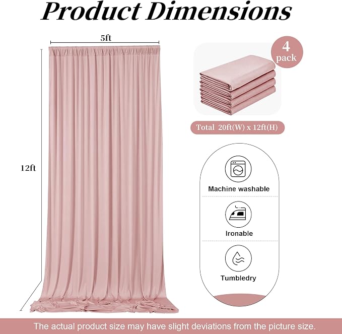 20ft x 12ft Dusty Pink Backdrop Curtains - Image 6