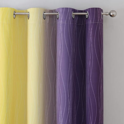 Yellow and Purple Ombre Blackout Curtains 45 Inch Length 2 Panels, Full Room - Image 4