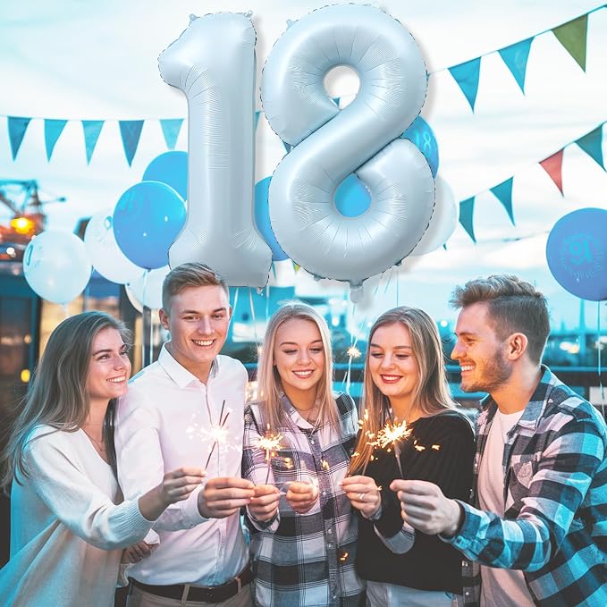 40 Inch 18 Balloon Number, Large Pastel Baby Matte Blue Foil Number 18 Balloons - Image 3