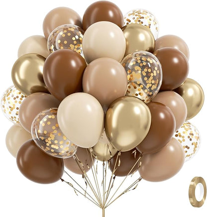 60pcs Brown and Gold Balloons for Neutral Bridal Shower, Baby Shower Party by Vicduotex
