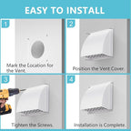 8 Inch Wall Vent Cover, HG Power Metal Exhaust Vent Cap Outside with Removable Screen & Cushioned Non-Return Flap for Home Wall, Kitchen (White)