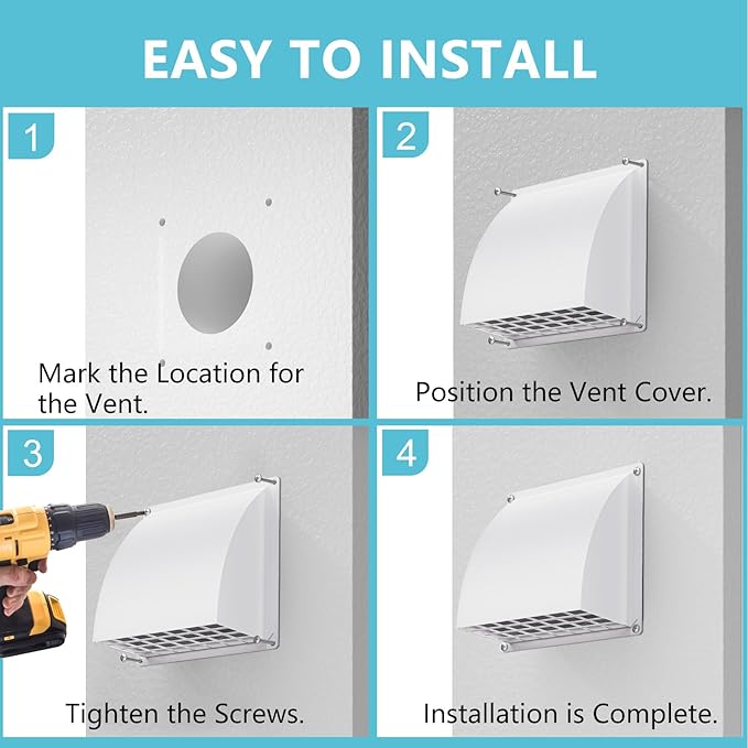 6 Inch Exhaust Vent Cover, HG Power Metal Dryer Vent Cover Outside with Removable Screen & Cushioned Non Return Flap, Air Wall Vent for House, AC, Opening Diameter: 5.7" (White)
