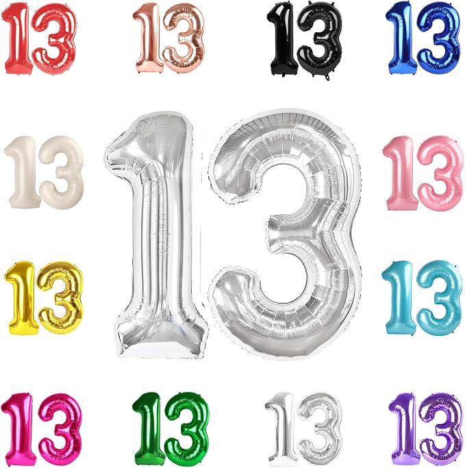 Silver Number 13 Balloon 40 Inch by IWERP