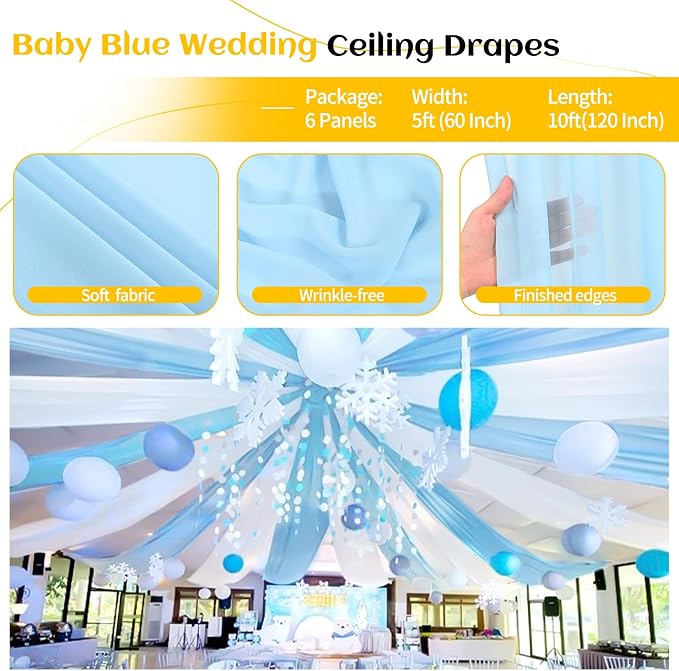 6 Panels Baby Blue Ceiling Drapes - Image 4