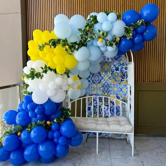 Blue Yellow Balloons, 12Inch Dark Light Blue Yellow and White Latex Balloon - Image 7