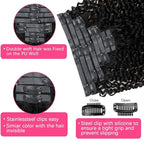 Seamless Clip In Hair Extensions Real Human Hair Invisible PU Weft Kinky Curly Clip Ins Human Hair Extensions 8pcs with 18Clips Per Set 120g(22inch,Natural Black)