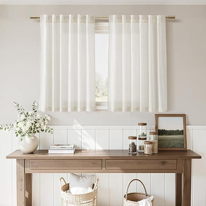 54 Inch Semi Sheer Linen Curtains, Linen Blend Light Filtering Panels Back Tab - Image 7