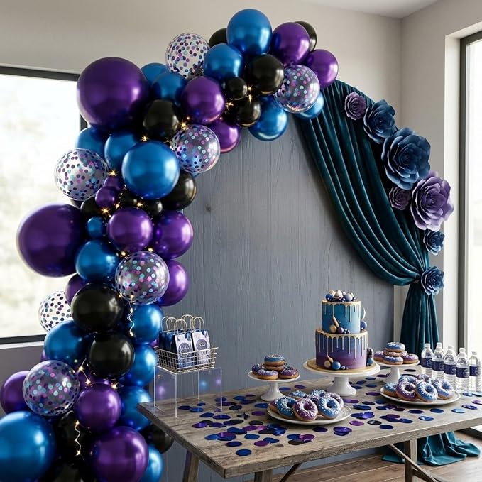 Purple and Blue Galaxy Balloons, 12 Inch Metallic Blue Dark Purple Blue Black - Image 7