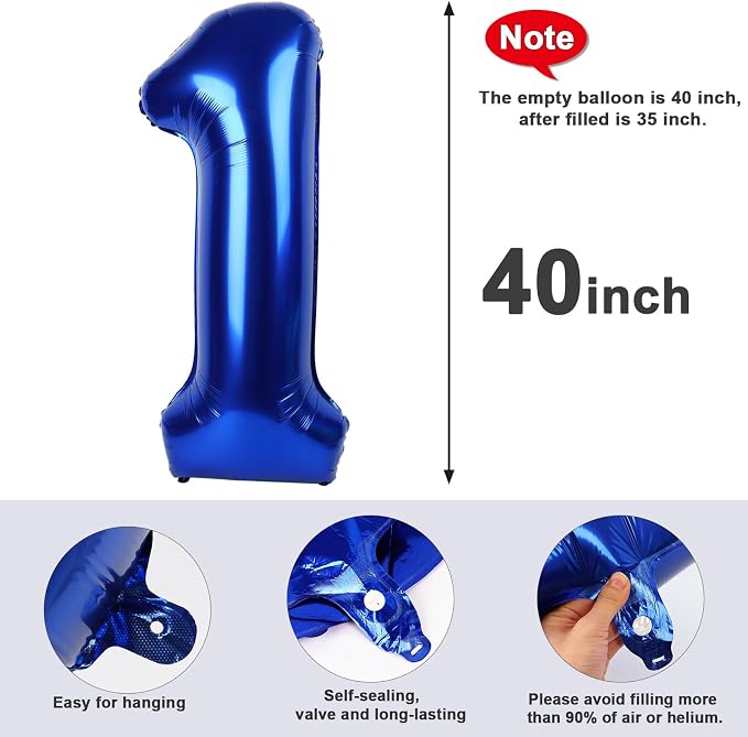 1 Balloon Numbers Birthday Decorations, 40In Navy Blue Balloons - Image 5