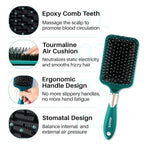 RHOS Hair Brush for Women and Men - Detangler Hair Brush with Nylon Bristles for Thick, Curly, Thin, Long, Wet & Dry Hair - Cushion Square Hair Brush for Detangling and Smoothing - 1 Pack - Green