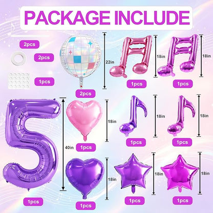 TONIFUL Girl‘s Purple Pink Music Themed 5th Birthday Decorations | 40 Inch - Image 2
