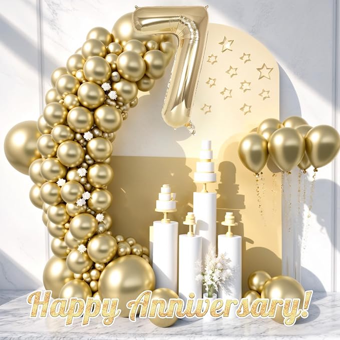 Champagne Gold Large Number 7 Balloon, 40 Inch Light Gold Foil Helium Number - Image 6