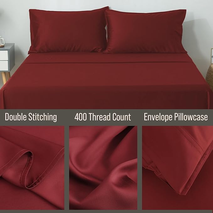 Bella Coterie | Luxury Standard Size Pillowcase Set | 100% Organically Grown Bamboo Viscose | Ultra Soft | Cooling | 2 Pcs [Merlot]