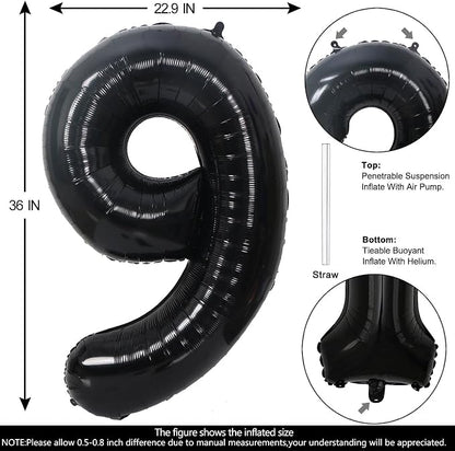 40 Inch Black Number 9 Balloons Helium Giant Black 9 Balloons - Image 2