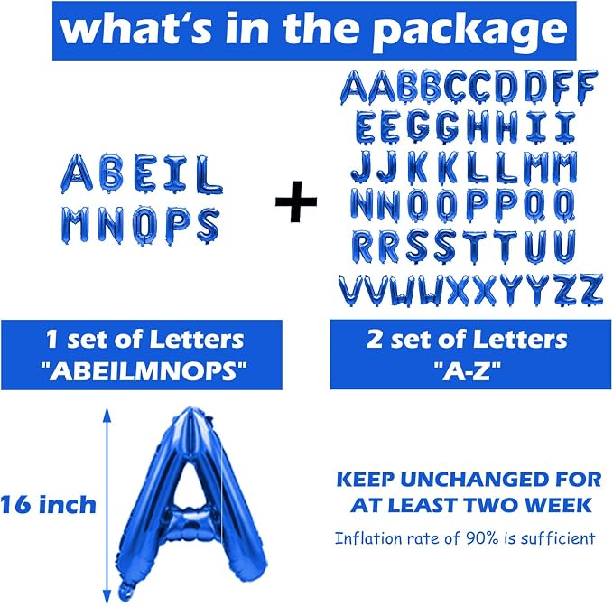 62 Pcs Blue Letter Balloons, Custom 2 Set A-Z Set - Image 3