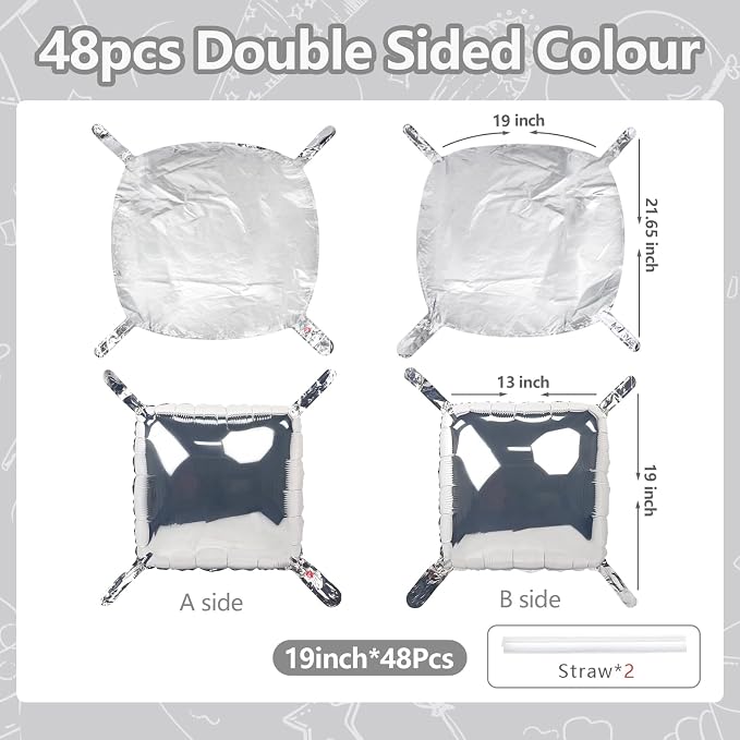 NISOCY 48PCS Metallic Silver Square Foil Balloons Wall Backdrop | Double Sided - Image 2