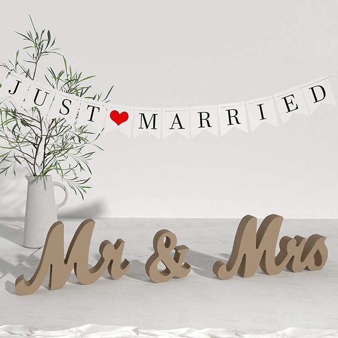 VIOPVERY Wooden Mr & Mrs Wedding Sign - Image 2