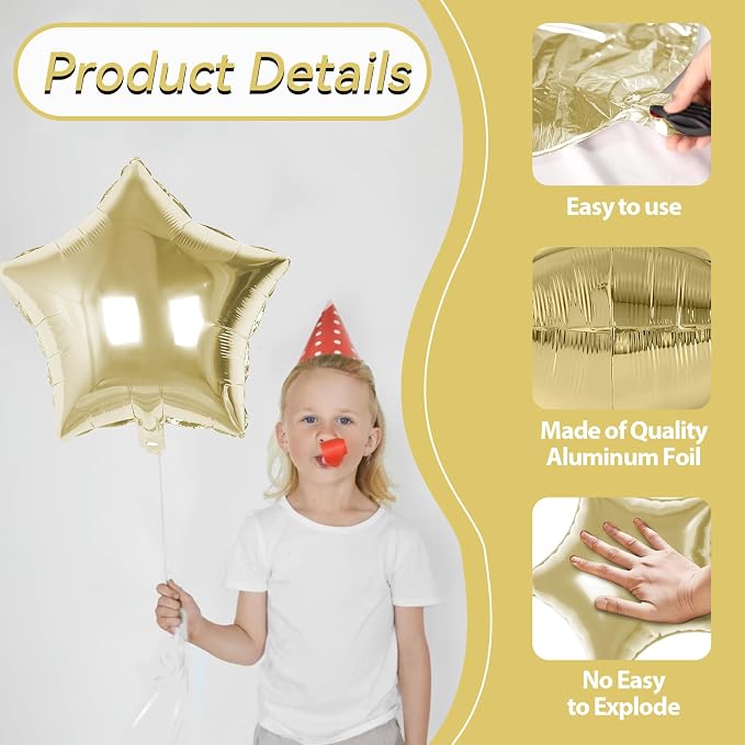 Gold Star Foil Balloons, 18 Inch Metallic Gold Balloons - Image 3