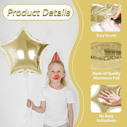 Gold Star Foil Balloons, 18 Inch Metallic Gold Balloons - Image 3