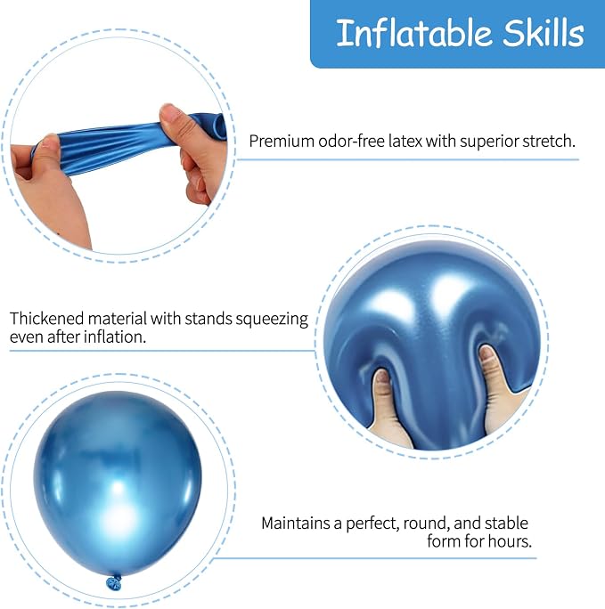 50pcs Metallic Blue Balloons, 12inch Chrome Blue Latex Helium Balloons | - Image 2