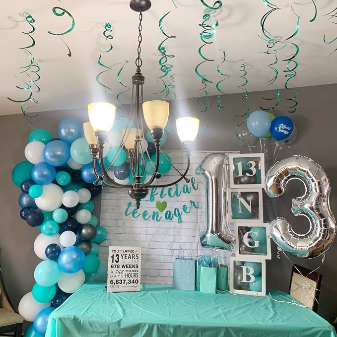 Blue White Balloons, Turquoise Blue White Aqua Balloon - Image 3