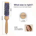 SUNBIRD Small Round Brush for Blow Drying - Wood Handle Professional Blowout Brush with Aluminium Ceramic Ionic Thermal Barrel for Smooth Hair, Volume & Heat Curly Styling (Outer Diameter1.7Inch)