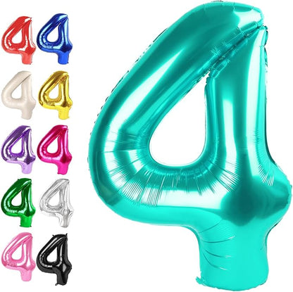 Teal Blue Number 4 Balloon 40 inch, Balloon numbers party supplies, deco photo by Upgesy