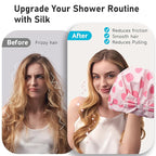 LitBear Luxury Silk Lined Shower Caps for Women Reusable Waterproof, Double Layered Large Bathing Hair Cap with Adjustable Elastic Strap, Non-slip, Quick-dry, for Long Short Hair, Pink Dots