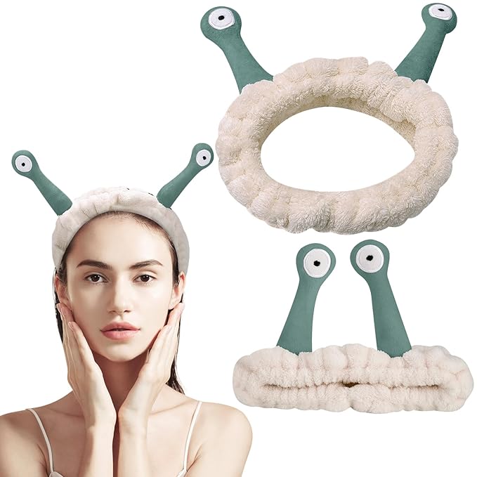 Jowmoy Cute white Snail Headband, to Wash Face for Women Makeup Shower Spa Headband