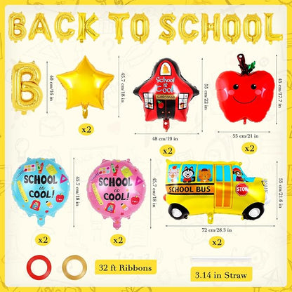 24 Pcs Large Back to School Balloons, Colorful Star School Bus House Foil - Image 2