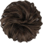 FESHFEN Messy Bun Hair Piece - Elastic Wavy Curly Hair Bun Scrunchies Extensions Synthetic Chignon Hairpieces for Women Girls, Dark Brown & Light Auburn Mixed 1.5 oz