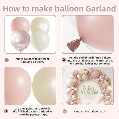Boho Dusty Pink Balloons Garland Arch Kit, Double Stuffed White Pearl Balloon - Image 5