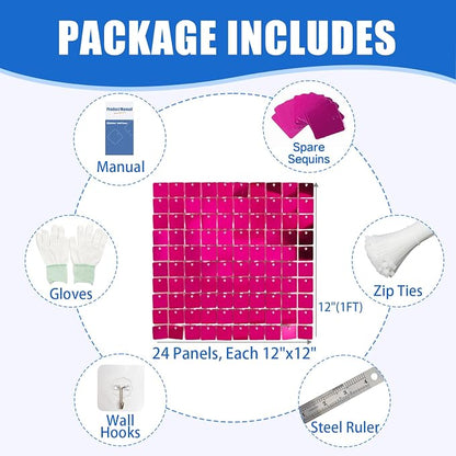 Ozikutech 24 Pcs Hot Pink Shimmer Wall Backdrop Panels - Image 2