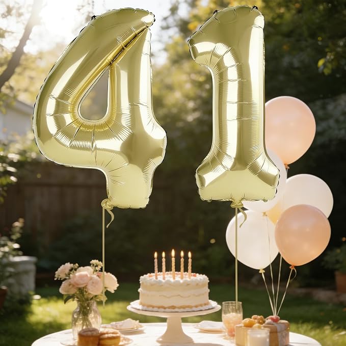 40 Inch Number 41 Balloons for 41st Birthday Party Decorations, 0-100 Champagne - Image 3