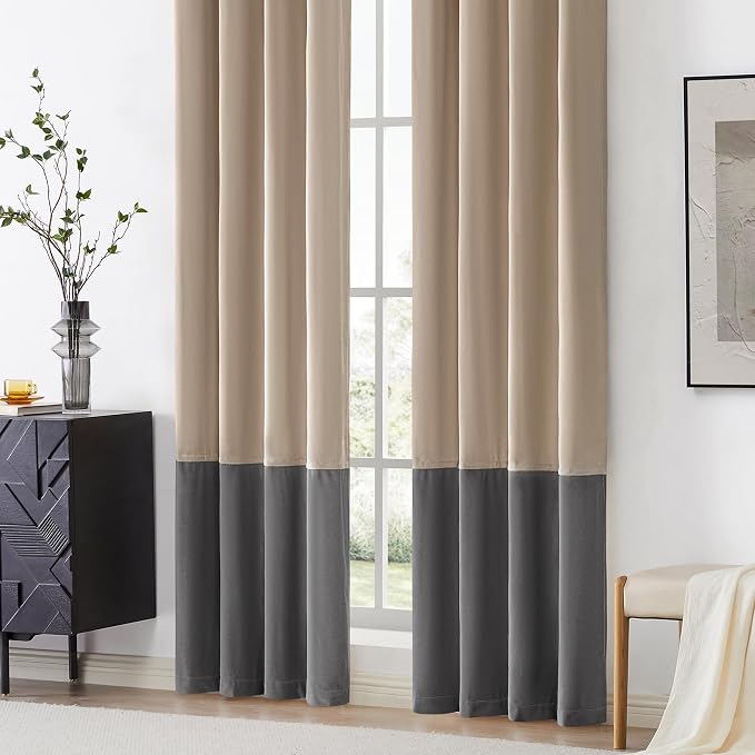BULBUL Luxury Two Tone Velvet Curtains 120 inch Long- Champagne Gray | Modern | - Image 4